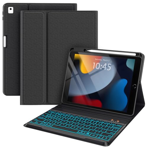BLUTLOTUS for iPad 9th Generation Case with Keyboard 10.2 Inch - Backlit Wireless Detachable Folio Keyboard Cover with Pencil Holder for iPad 8th Gen/7th Gen/iPad Pro 10.5'/iPad Air 3rd Gen (Black)