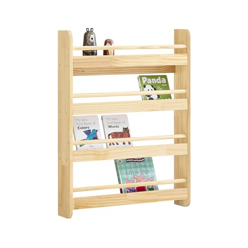 SoBuy Librería Infantil Montessori Estantería Libros Infantil Biblioteca con 4 Estantes Organizador Juguetes Estanteria Habitacion Niños Natural 60x12x80cm KMB08-K-N