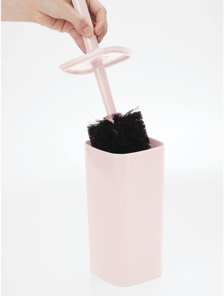 Frее Shірріng оƒƒеr mDesign Modern Square Plastic Toilet Bowl Brush and Holder for Bathroom Storage and Organization, Compact Free-Standing Design, Covered Brush - Sturdy, Deep Cleaning - Light Pink/Blush