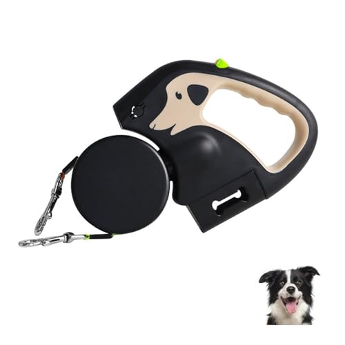 犬 リード 伸縮 led ライト付き 自動巻き取り式 360°回転 引き込みスムーズ 反射機能・ナイロンテープ使用 2頭引き 大型犬 ショルダー 絡まない 伸縮 3m 軽量 耐久性 150kg牽引力 一時停止 小型犬 中型犬 大型犬 (カーキ)