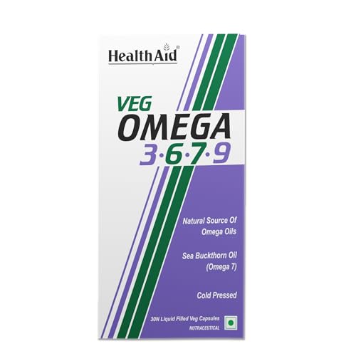 Image of HealthAid Veg Omega 3 6 7 9 - Plant-Based Fatty Acid Supplement for Heart, Brain, Joints & Digestion Support | High Absorption | 30 Softgel Capsules for Men & Women