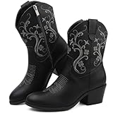 Cowboy Boots For Women Uk Cowgirl Boots Size 4 Ladies Black Botte Knee High Boot Women Horse Riding Boot Western Wide Calf Retro Western And Travelling Embroidered Pointed Toe Low Heel Mid Calf