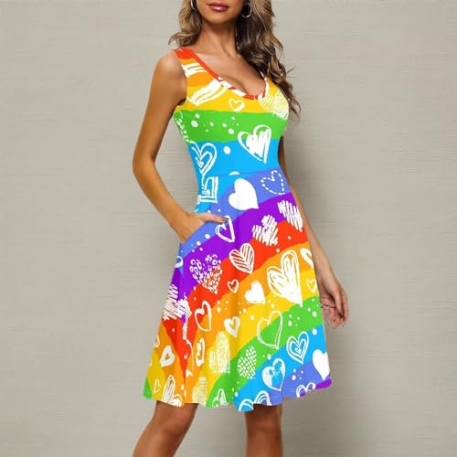 Image of TOADDITDO Women's Sleeveless O Neck Beach A-Line Party Coctail Tank Dresses Flared Sundress