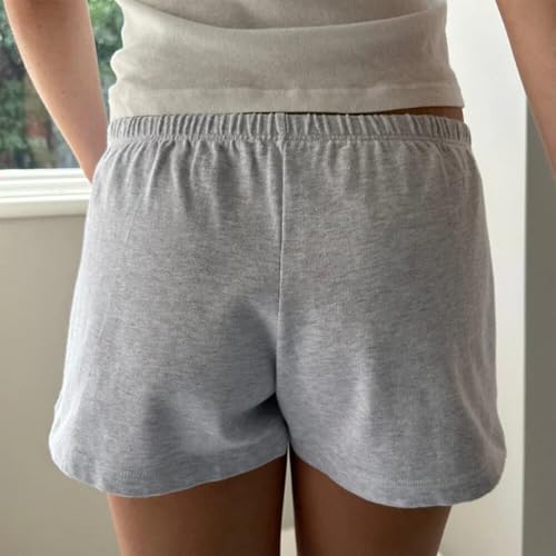 Image of Comfy Low Rise Pajama Shorts Fold Over /Casual Elastic Waist Micro Boxer Y2k Shorts Cute Summer Sleep (Pj) Bottoms (Gray, S)