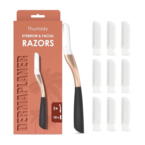 THURLADY Dermaplane Razor, Exfoliating Face Razors for Women, Dermaplaning Tool, 1 Reusable Handle with 10 Blade Refills, Facial Peach Fuzz Removal and Eyebrow Shaping (Rose Gold)