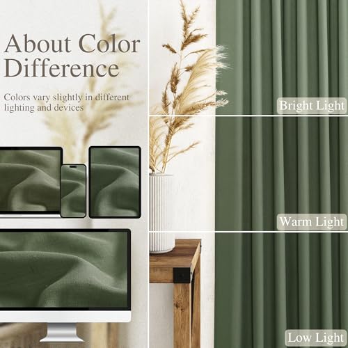 Image of Extra Long Curtains 2 Panels 102 Inches Long for Living Room Olive Green Back Tab Rod Pocket Light Filtering Semi Sheer Drapes Cotton Linen Textured Window Curtain 102 Inch Length for Bedroom 9 FT