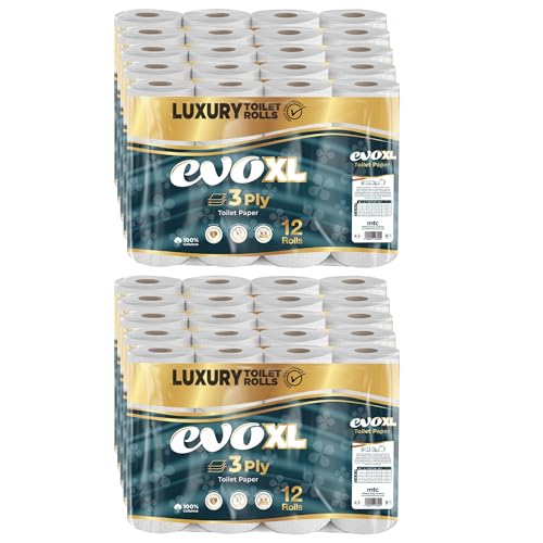 evoXL Luxury 3-Ply Toilet Tissue – 120 Rolls | Soft Quilted Bathroom Tissue | Premium Unscented Toilet Paper for Home, Office & Hospitality | Strong, Absorbent & Septic Safe