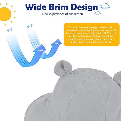Zando Infant Sun Hat Upf 50+ Wide Brim Baby Boy Sun Protective Bucket Hat For Toddler Hats Outdoor Baby Boy Sun Hats 12-18 Months Cotton Bear Ear Infant Hat Adjustable Summer Beach Cap Grey 1-2T #TOP1