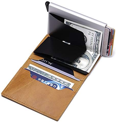 Prince2018 Credit Card Holder Genuine Anti-theft-RFID Auto Pop-up Leather Card Wallet for Men (Yellow)