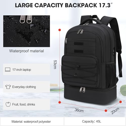 SDYSM Lunch Backpack for Men, 17.3 Inch Laptop Backpack with Charging Port & Earphone Hole Travel Work Backpack with Insulated Lunch Bag Waterproof Computer Backpack for College School Business, Black by SDYSM - Image 3