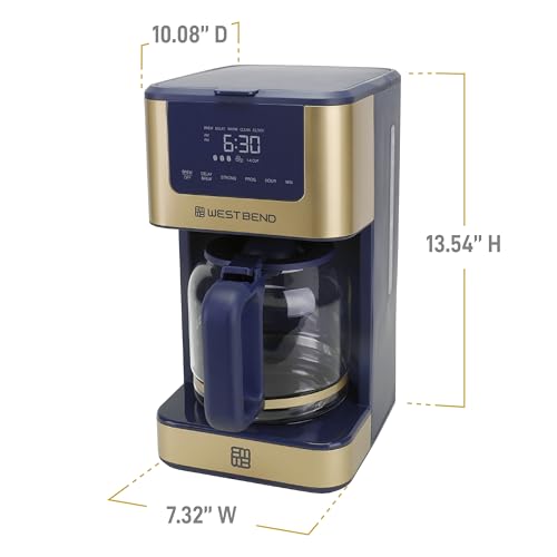 West Bend Timeless 12-Cup Programmable Coffee Maker with Brew Strength Selector for Hot and Iced Coffee, Includes 1-4 Cup Brew Option and Permanent Filter