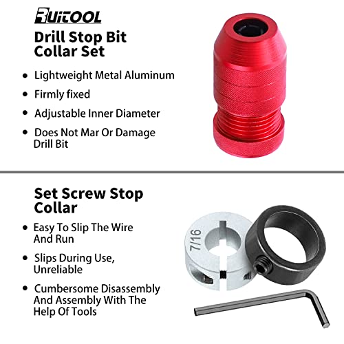 Ruitool Drill Depth Stop For Drill Bits,Adjustable Drill Stop Applicable Drill Size Range 5/64"-3/16",15/64"-7/16",Aluminum Drill Bit Stop Collar Set For Woodworking Tools & Hand Tools,2 Pcs #TOP1