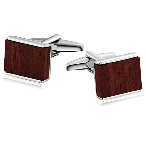 AueDsa Manschettenknopf Edelstahl Herren Braun Silber Manschettenknöpfe Braun Holz Rechteck Cover