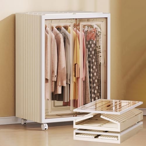 Faltbarer Kleiderschrank klein, Kleiderschrank Regalsystem weiß, schlafzimmerschrank, Mobiler wardrobe closet auf Rollen, kinderkleiderschrank mit Kleiderstange, Verstellbare Regal (1 Gitter)