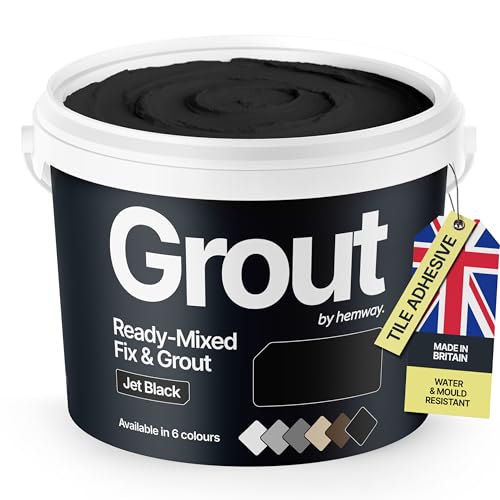 Jet Black Ready Mixed Grout & Fix | Floor, Wall & Tile Adhesive | Water-Resistant, Anti-Mould, Easy to Use & Fast-Drying | Suitable as Kitchen, Bathroom Tile Grout - 4.5Kg / 2.5L Jet Black Grout