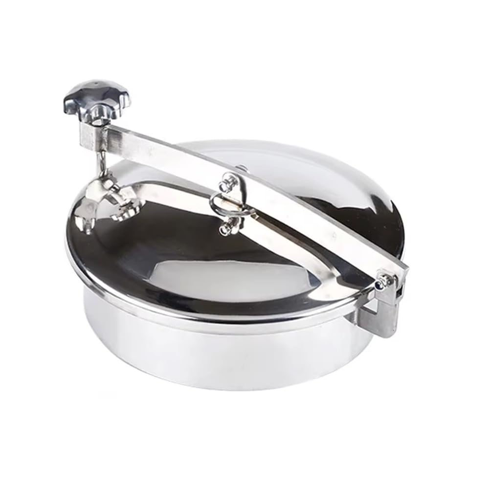 Tapa de boca SS304/316L, presión normal, sanitaria, apertura rápida para tanques de vino, brida redonda de soldadura, sellado de silicona, diámetro exterior de 300 mm, construcción resistente
