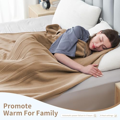 Eydna Manta Eléctrica Calefactable Tamaño Completo 72x84 Pulgadas, Calentamiento Rápido, Suave de Felpa para Cama y Sofá, Apagado Automático 10 Horas y 4 Niveles de Calor, Lavable a Máquina, Marrón Claro miniatura 4