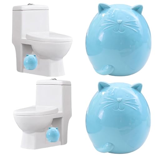 Set of 2 Toilet Bolt Covers Decorative, Cat Ceramic Toilet Bolt Caps Decorative, Funny Toilet Screw Covers, Cute Cat Statue, Easy Installation Toilet Accessories, Bathroom Replacement Parts (Blue)