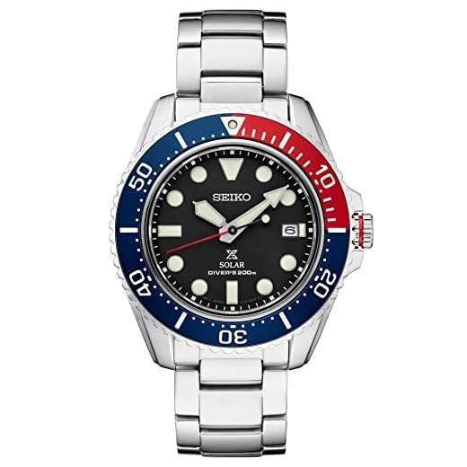 Relógio Masculino de Mergulho SEIKO, Solar, Automático, Coleção Prospex, Mostrador Preto, Marcadores Luminosos, Aço Inoxidável, Resistente à Água até 200 m, Moderno