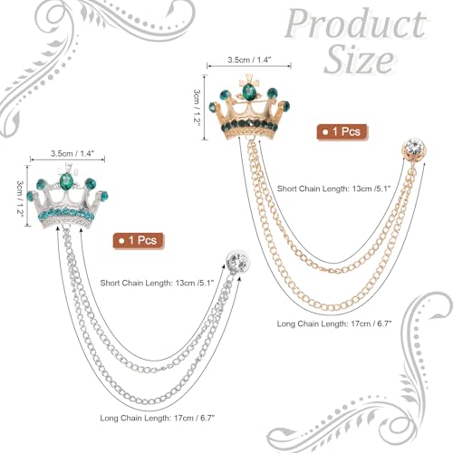 Image of PATIKIL Crown Hanging Chain Brooch Pins, Rhinestone Suit Pins Fashion Crystal Lapel Pins