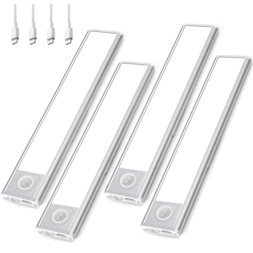 Image of Under Cabinet Lighting Wireless 4Pack, 3 Color Temps Motion Sensor Light Indoor, 8 inch Dimmable Closet Lights Battery Operated, Rechargeable LED Magnetic Light, Under Counter Lights for Kitchen, Stairs