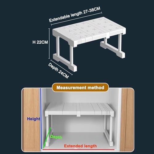 Erweiterbares Schrankregal, Verstellbare Kleiderschrank Organizer Rack, Stapelbar Aufbewahrungsorganizer Teleskopregal, Nagelfrei Teleskop Regaltrenner, T 24cm, H 22cm, Verstellbare Länge 27-38cm
