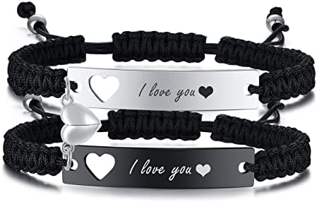 PJ JEWELLERY Magnetic Matching Bracelets for Couples - Personalised Stainless SteelBraided Rope Adjustable Mutual Attraction Couples Bracelets Distance Relationship Bracelet for Him and Her Soulmate