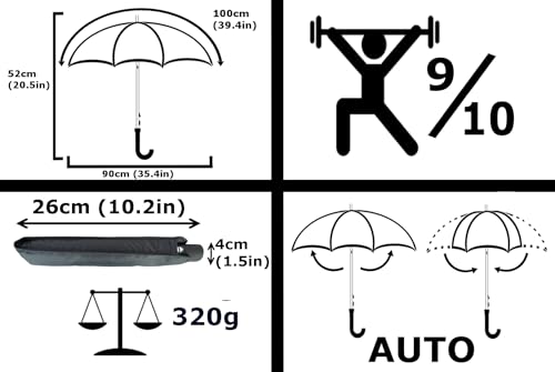 Parapluie pliant compact automatique robuste avec structure en fibre de verre