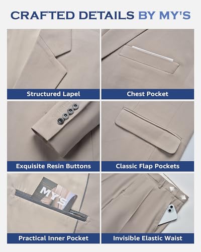 MY'S Men's 2 Piece Slim Fit Suit, One Button Blazer and Short Pants Set with Tie3