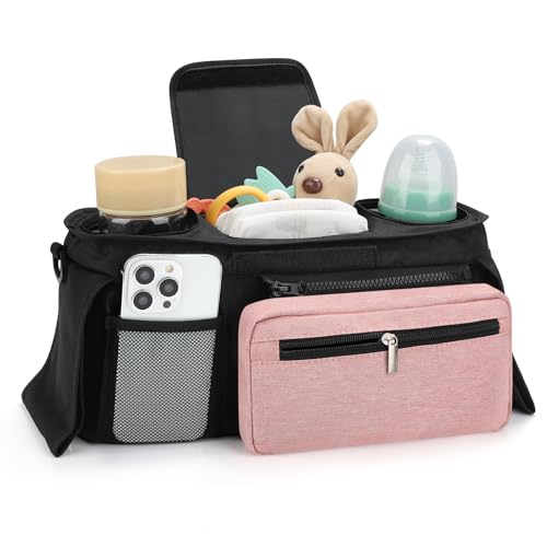 image for Accmor Universal Stroller Organizer with Insulated Cup Holder Detachab