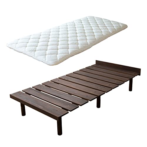 EMOOR Japanische Futon-Matratze CLASSE und Futonbett OSMOS Set 100 x 200 cm, Kaffee-Braun, 3 Höhen, verstellbar, einfach zu montieren, Japanisches Schlafbett Tatami-Matte Holzlatten-Bett Palettenbett
