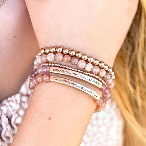 LIU JUN God Is In Control Tube Bracelet For Women, Self Worth Motivational Adjustable Braided Wrap Stainless Steel Healing Crystal Energy Friendship Inspirational Gifts Jewelry3