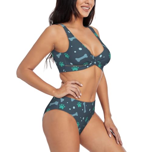Bikini triangular para mujer con estampado de huesos traje baño pierna alta 2