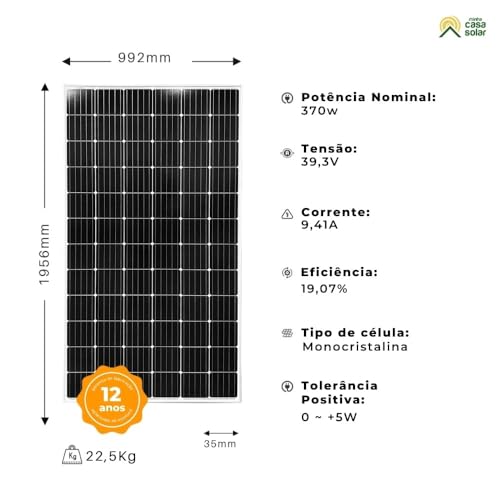 Painel Solar 370W Monocristalino SunEnergy - SUN370-72M
