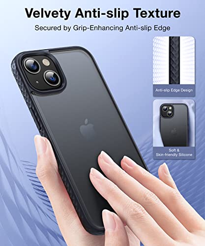 Fndmil Soft Touch Series For Iphone 13 Mini Case - [Anti-Slip Textured Edge] [Military Airbag Shockproof Protection], Translucent Matte Anti-Fingerprint Hard Pc Back 13 Mini Phone Case 5.4'', Black #TOP1