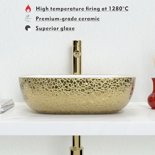 J-Family JFBS100 18.3'' X 13'' Bathroom Vessel Sink Leopard Texture Gold Ceramic Sink Bowl Above Counter Vanity Sink Bathroom Artistic Wash Basin thumb #1