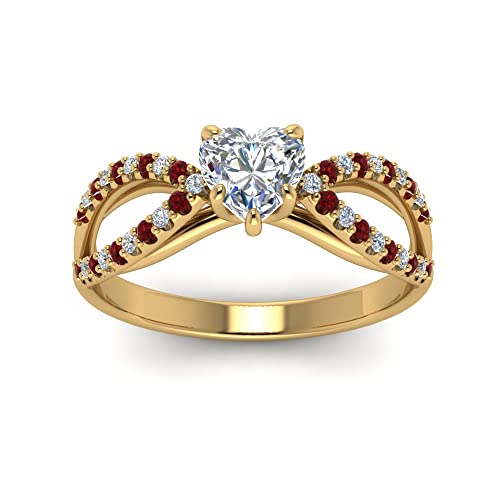 Image of 55Carat Choose Your Gemstone Reverse Pave Split Shank Diamond CZ Ring Yellow Gold Plated Heart Shape Split Shank Engagement Ring Minimal Modern Design Birthday Gift Wedding Gift US Size 4 to 12