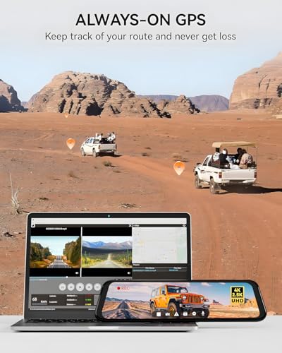 WOLFBOX G900 Rear View Mirror Camera, Mirror Dash Cam 4K Front and 2.5K Rear, Smart Full 12’’ Touch Screen, Backup Camera for Car, GPS, WDR, Night Vision, Included 64GB Card - Thumbnail 6