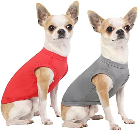 SyChien Dog Blank Quick Dry Shirts,Lightweight Stretchy Summer Solid Dogs Cats Clothes,Sleeveless Cool Sweater for Small Chihuahua Boy Girl Breed,Red/Grey,XXS