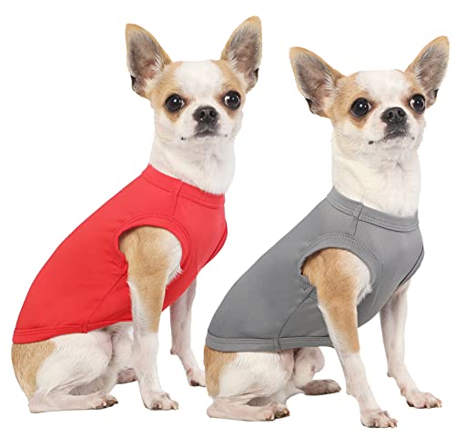 Sychien Dog Blank Quick Dry Shirts,Lightweight Stretchy Summer Solid Dogs Clothes,Sleeveless Cool Tshirt For Medium Boy Girl Breed,Red/Grey,L #TOP7