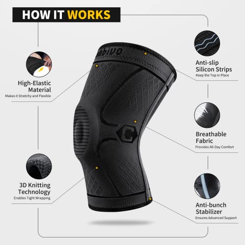 Cambivo Knee Braces For Knee Pain, 2 Pack Knee Compression Sleeves, Knee Support With Side Stabilizers & Patella Gel Pad For Workout, Knee Pain Relief, Arthritis (X-Large, Ts-Black) #TOP1