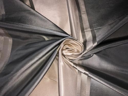 Taffetas de soie rayé au mètre jacquard crème gris taupe
