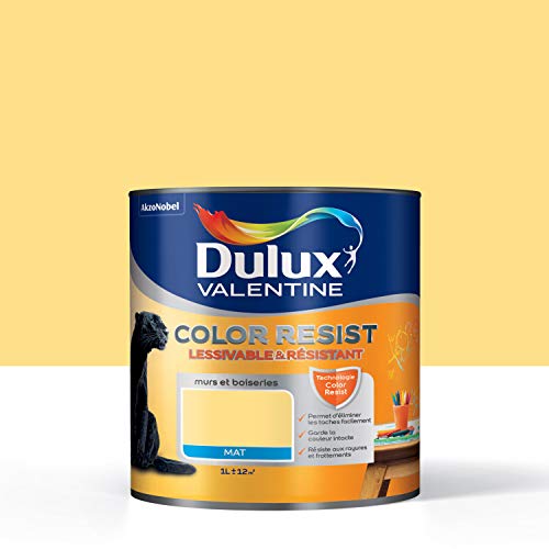 Peinture Color Resist Dulux Valentine - Lessivable et resistante pour Murs & Boiseries - aspect Mat Jaune Chrome 1 L - Dulux Valentine