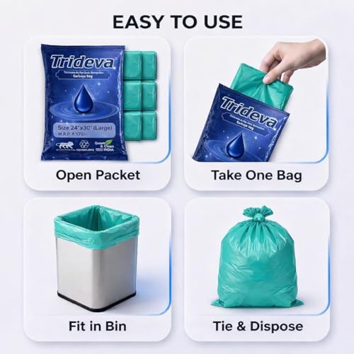 Image of Garbage Bags /Dustbin Bags - 120 Micron Heavy - Duty Trash Bags (24 x 30 Inches) - Large Leak -Proof Bin Liners for Kitchen, Office & Industrial Use - 500g Pack (Green, Pack of 2) - 14 Bags