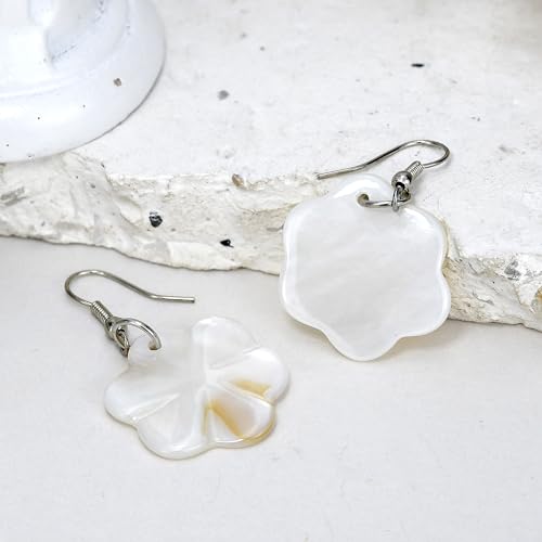 Tropical Plumeria Flower White Kabibe Shell Dangle Earrings3