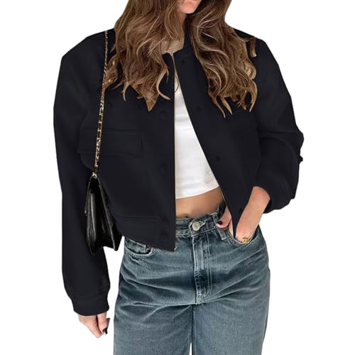 Image of Nkgra Womens Faux Leather Bomber Jacket Oversized Botton Down Moto Biker Coat Crewneck Winter Outfits Y2K Streetwear