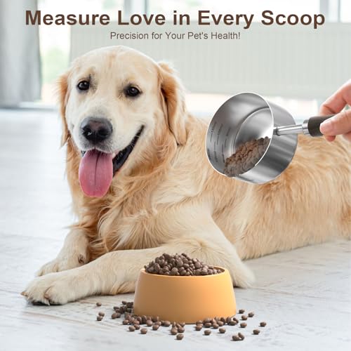 Image of Dog-Cat Food Scoop Measuring-Cup - 3 /4 Cup (6 Oz),304 stainless steels,Black walnut long handle