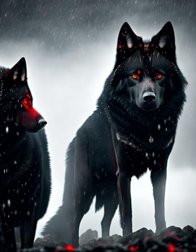 Toile loup noir yeux rouges en colère poster 58x90 cm SERENDIPITP sans cadre