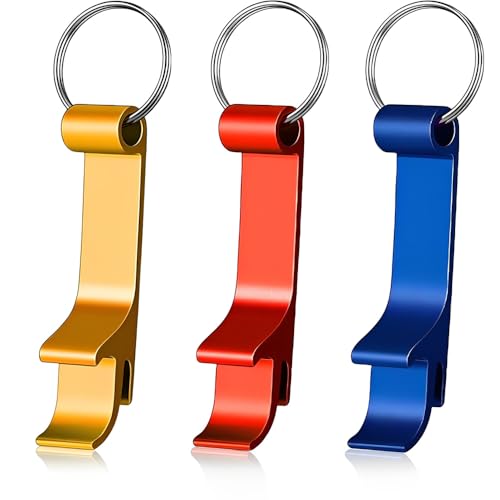 HZXINYI 3 Pcs Bottle Opener Keyring - Beer Bottle Caps Cans Openers Keychain, Mini Bottle Openers Keyring for Men Women Daily Use and Gift (Blue, Glod, Red)