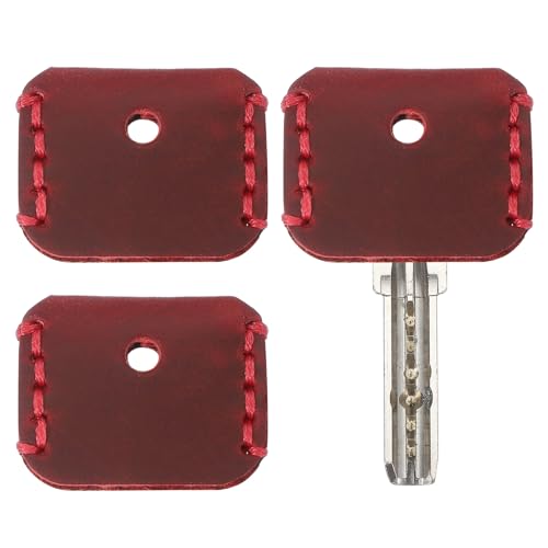 PATIKIL Fundas de cuero para llaves, paquete de 3 fundas para llaves de cabeza, organizador para llaves de casa, oficina, casa, apartamento, color rojo vino, Negro -, 1 Inch